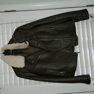 Leather Green faux fur jacket
